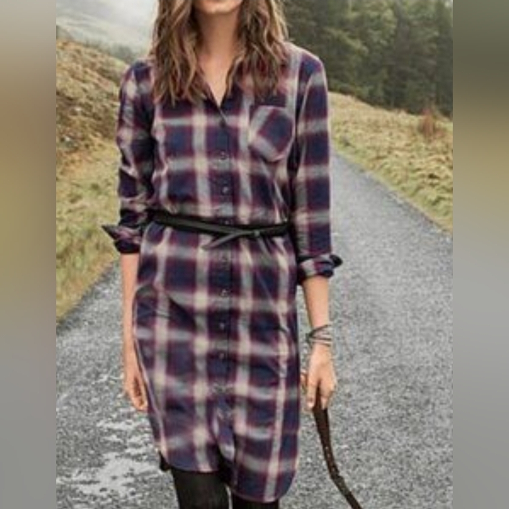 Garnett Hill Pima Cotton Purple Plaid Long Sleeve Shirt Dress Size 6
